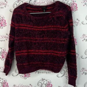 Jessica Simpson sweater furry fuzz stripes Burgundy and Red Fuzzy Sweater